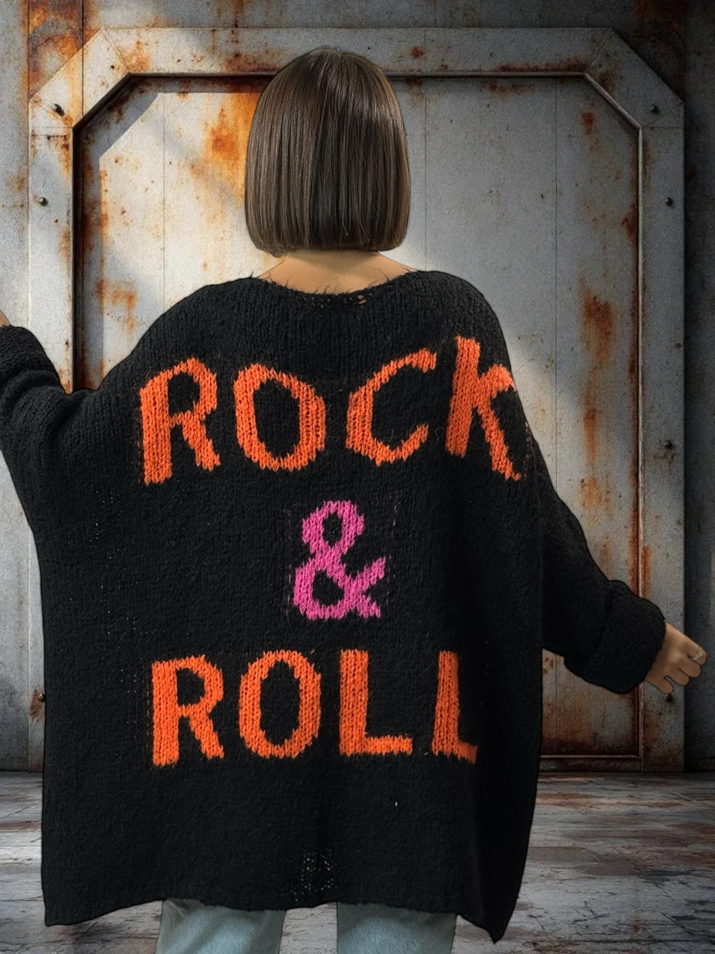 LUCKY - PULL NOIR OVERSIZE JUSQU'A LA TAILLE 56/58