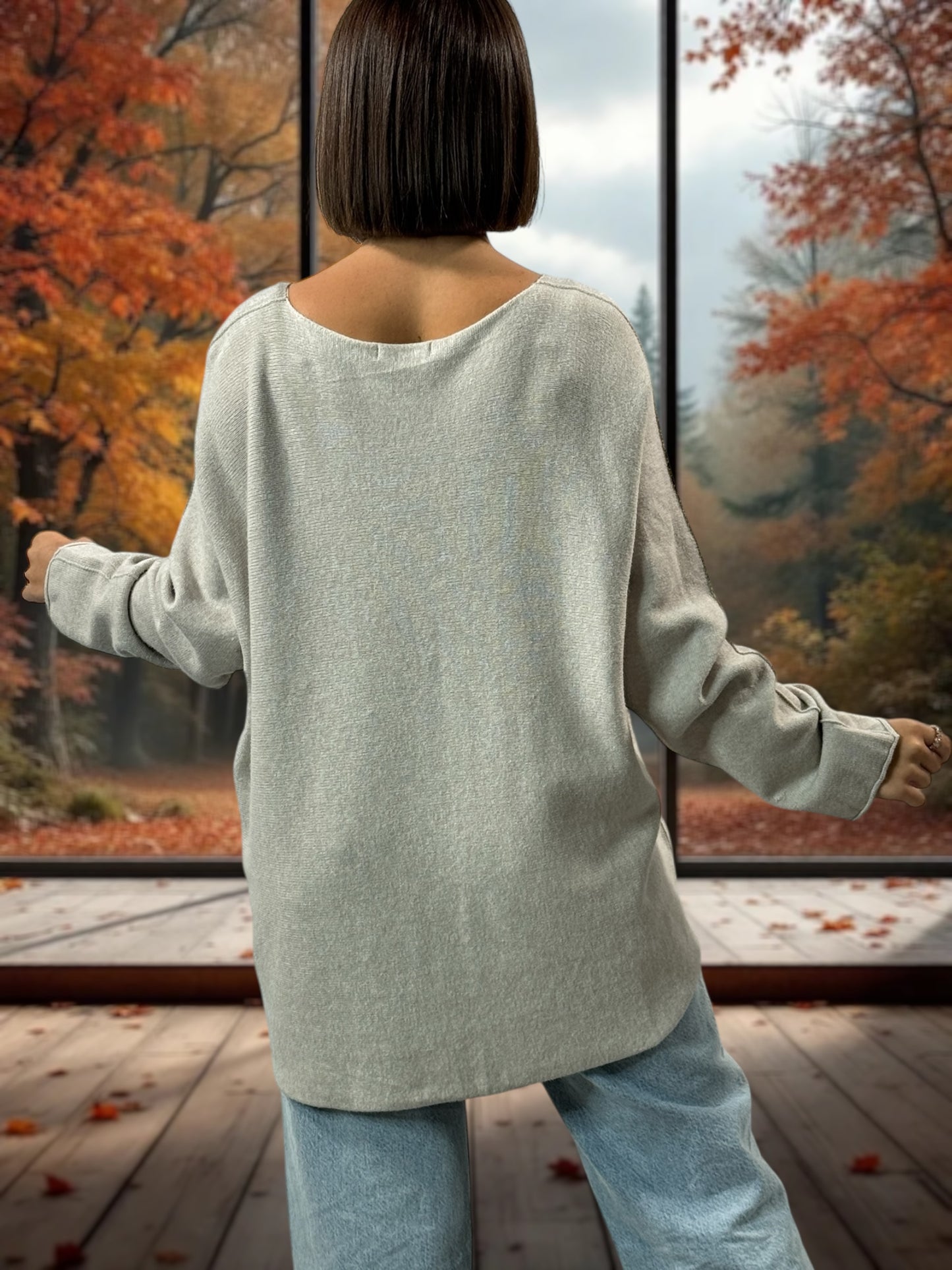 FANNY - PULL OVERSIZE BEIGE JUSQU'A LA TAILLE 52