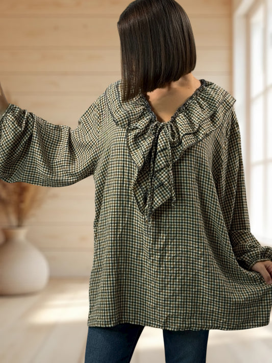 COLINE - BLOUSE A PETITS CARREAUX  JUSQU'A LA TAILLE 52/54