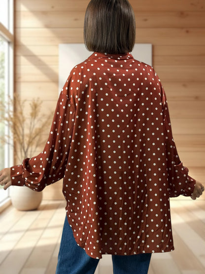 ROSAS - CHEMISE OVERSIZE ROUILLE A POIS JUSQU'A LA TAILLE 54