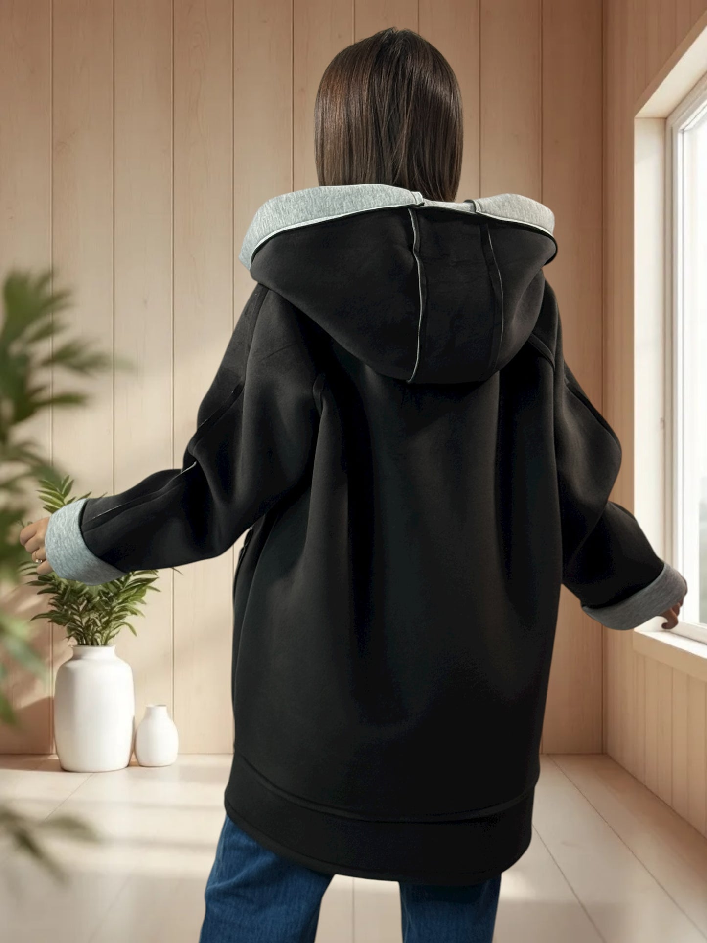 BRADLEY - VESTE A CAPUCHE NOIRE JUSQU'A LA TAILLE 56