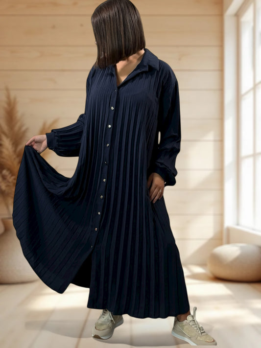 MAROUSSIA - ROBE MARINE PLIS SOLEIL JUSQU'A LA TAILLE 56