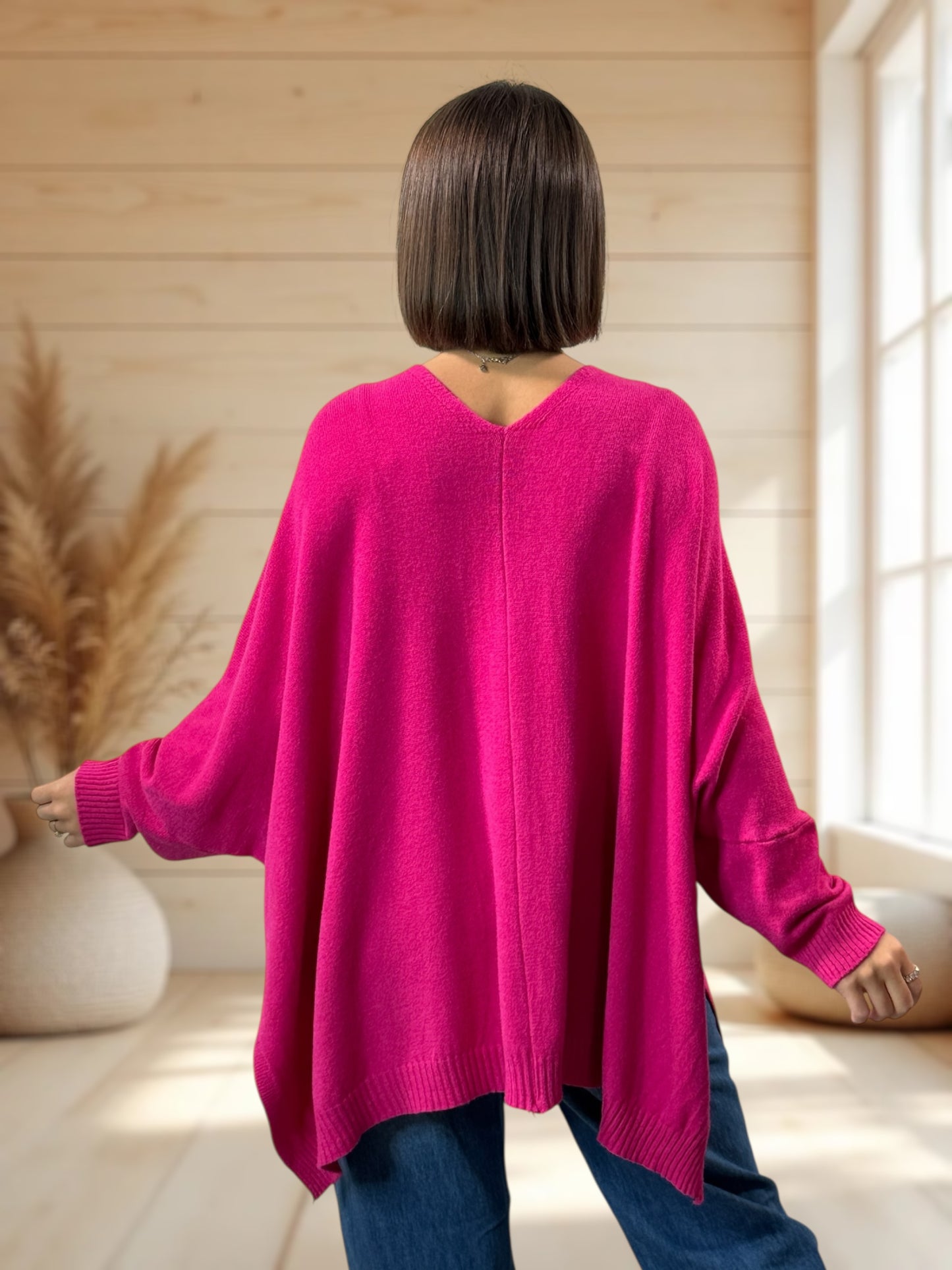 MATHILDE - GILET OVERSIZE FUCHSIA JUSQU'A LA TAILLE 56/58