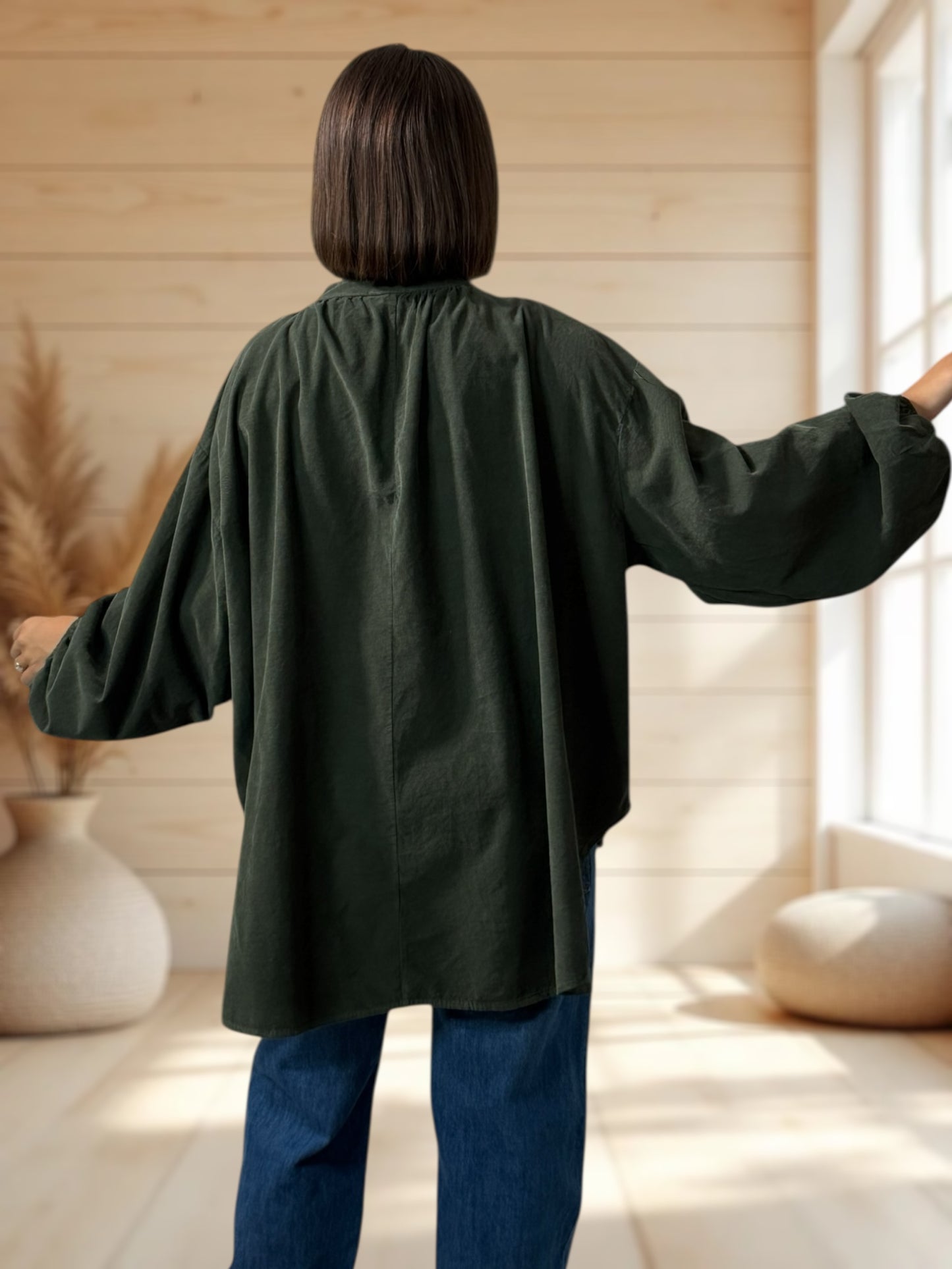 ALICIA - BLOUSE KAKI EN VELOURS MILLERAIES OVERSIZE JUSQU'A LA TAILLE 56