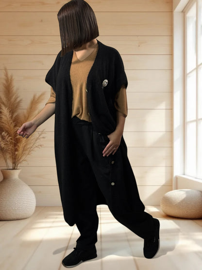 UGO - LONG GILET OVERSIZE NOIR JUSQU'A LA TAILLE 56/58