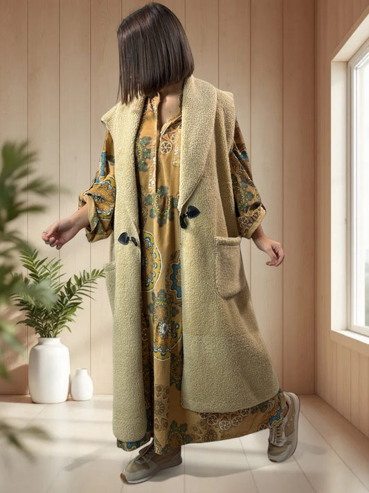 MAUD - GILET BEIGE SANS MANCHES JUSQU'A LA TAILLE 54/56