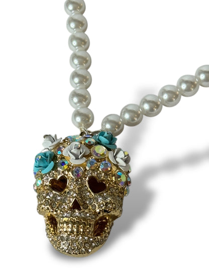 SKULL - COLLIER EN PERLE ET STRASS