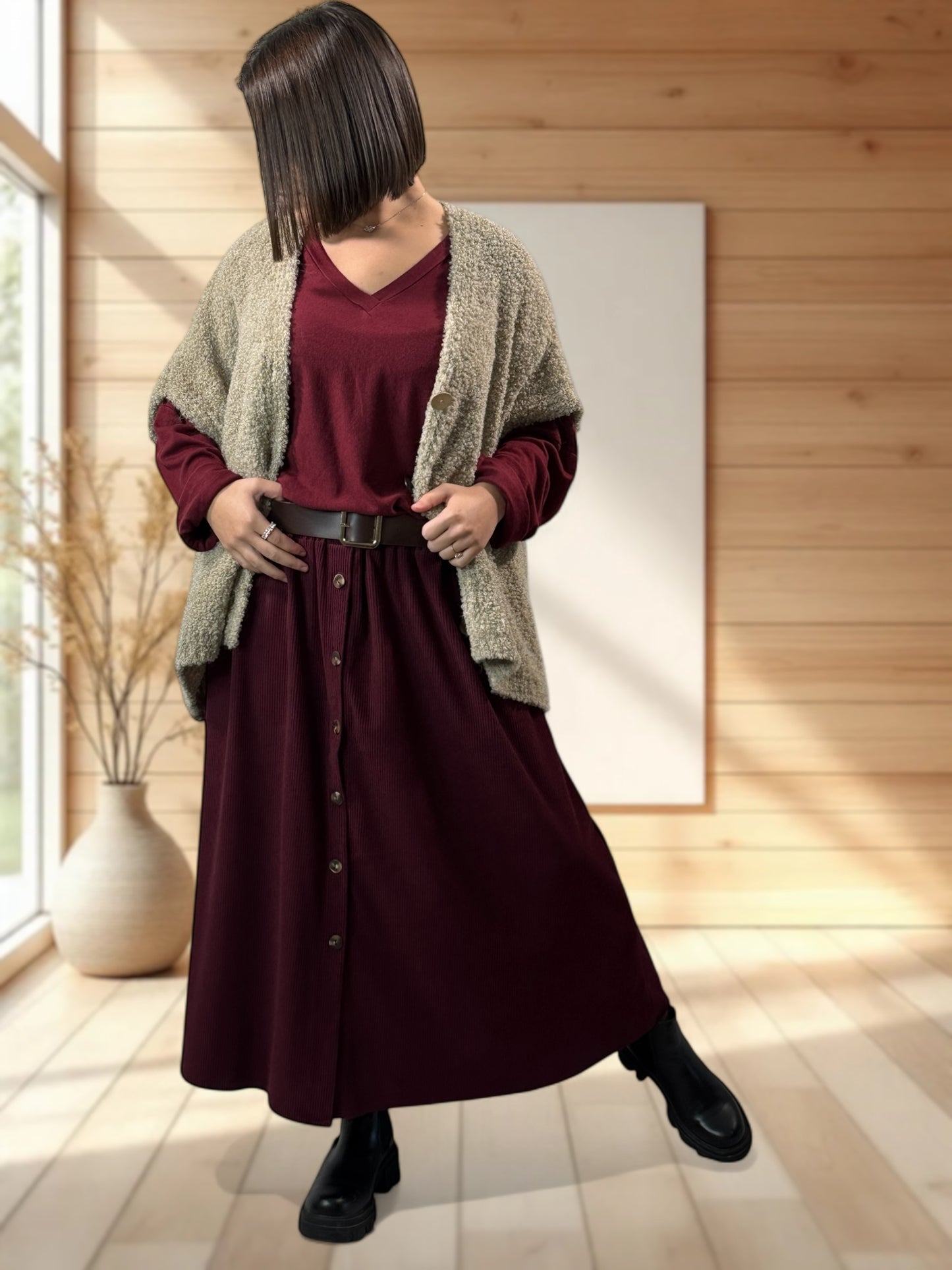 CAROLINA - JUPE EN VELOURS BORDEAUX JUSQU'A LA TAILLE 52/54