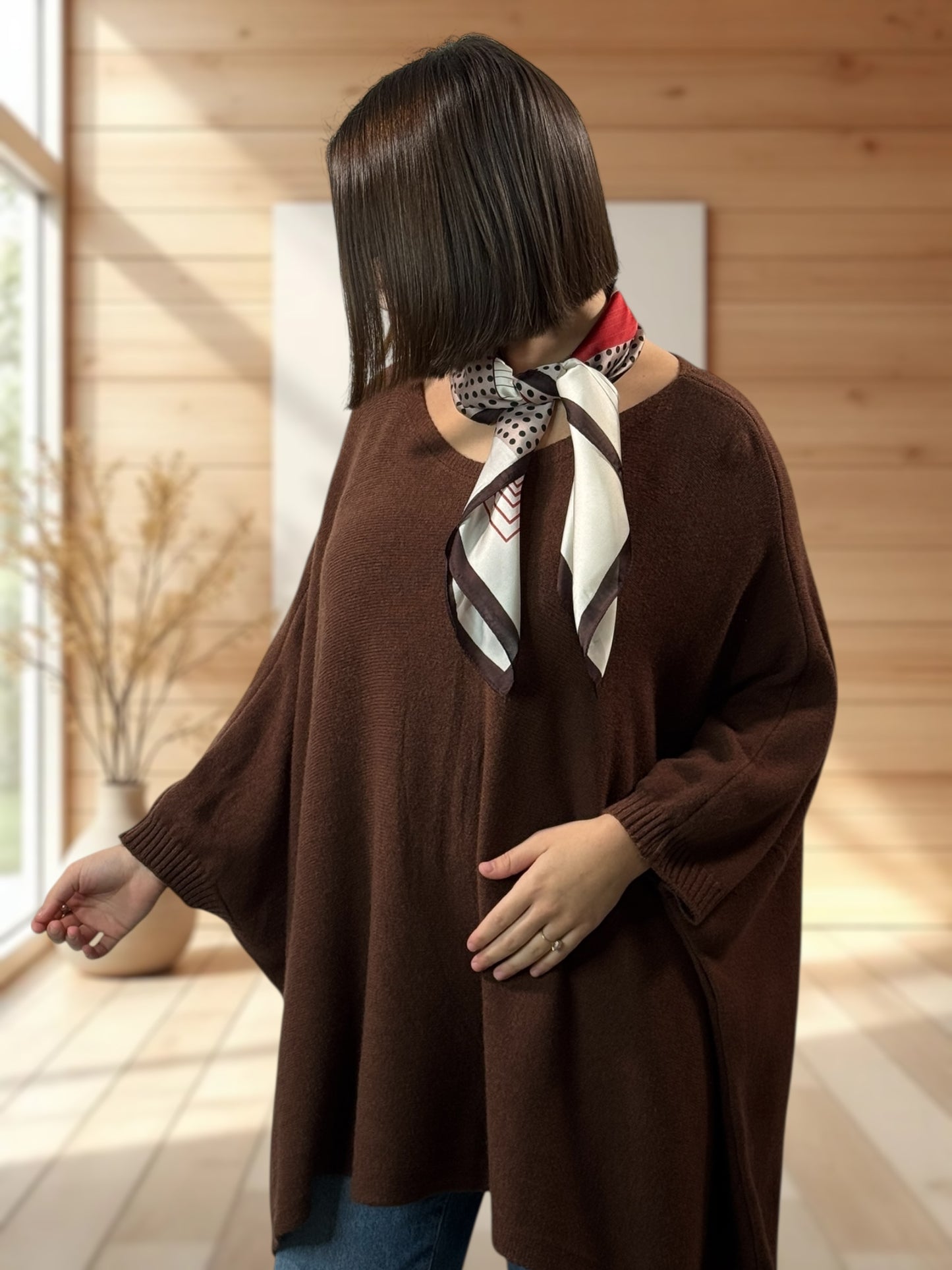 NICKO - PULL OVERSIZE MARRON JUSQU'A LA TAILLE 60