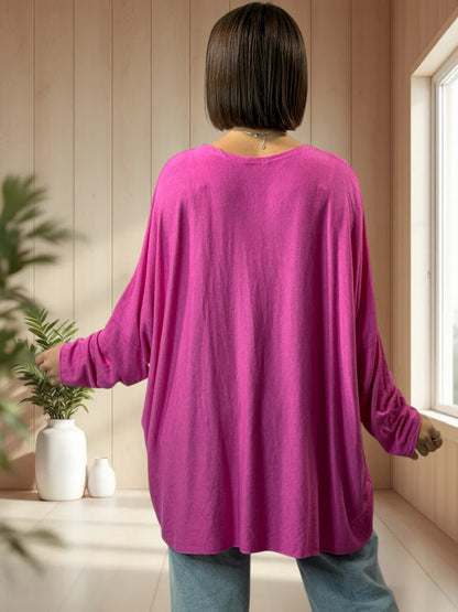 CAPRIO - PULL FUCHSIA EN MAILLE FLUIDE JUSQU'A LA TAILLE 54