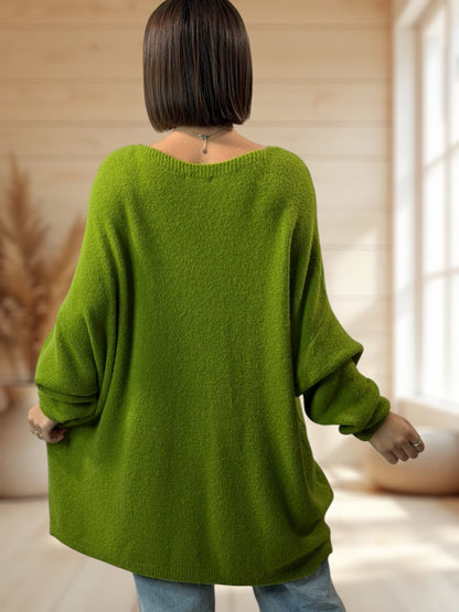 ANGELICA - PULL OVERSIZE VERT AVEC ALPAGA JUSQU'A LA TAILLE 56