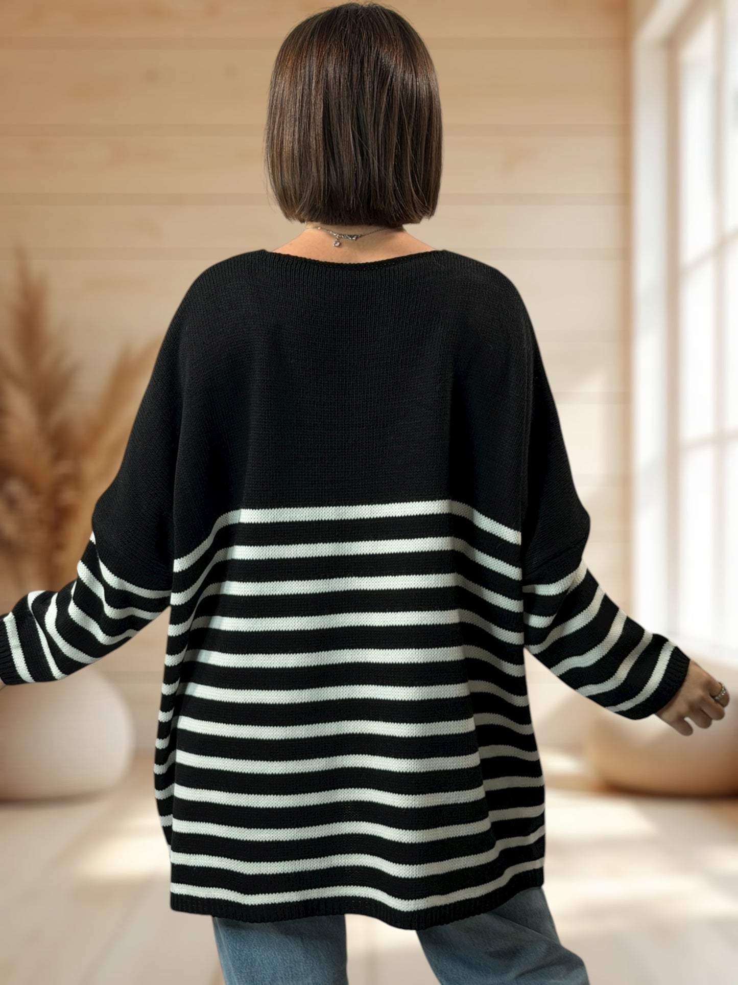 MANU - PULL MARINIERE NOIR JUSQU'A LA TAILLE 56/58