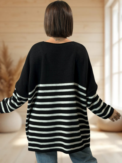 MANU - PULL MARINIERE NOIR JUSQU'A LA TAILLE 56/58