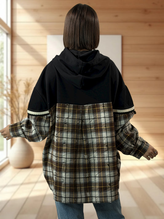 HARRY - TUNIQUE OVERSIZE NOIR A CAPUCHE JUSQU'A LA TAILLE 54