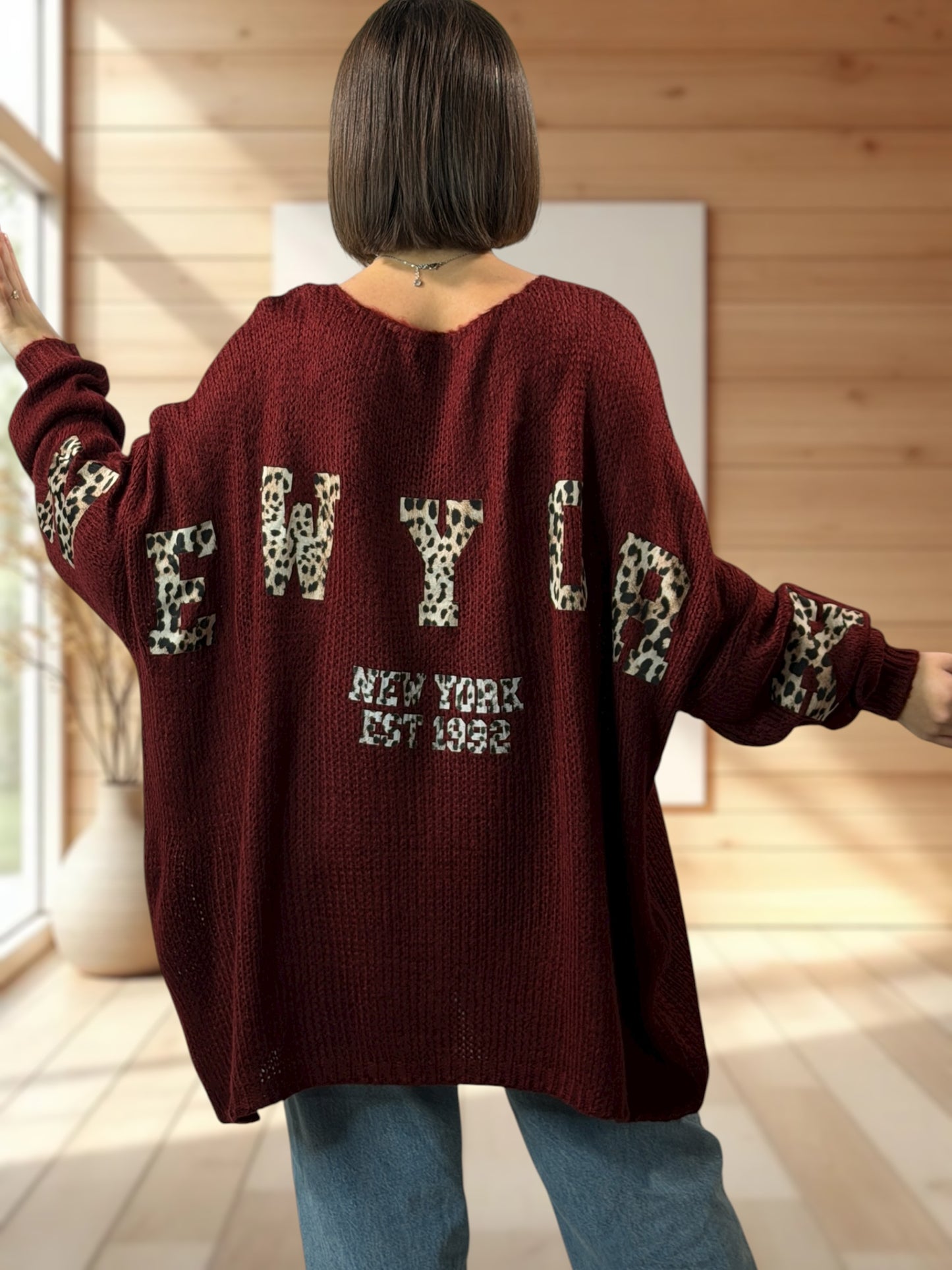 NEW YORK - PULL OVERSIZE BORDEAUX JUSQU'A LA TAILLE 56