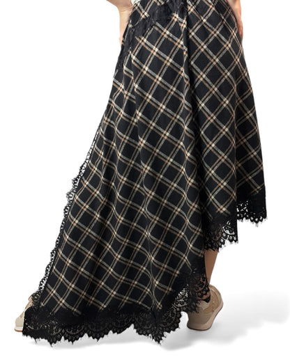 EDIMBOURG - JUPE ECOSSAISE NOIRE AVEC DENTELLE JUSQU'A LA TAILLE 50/52