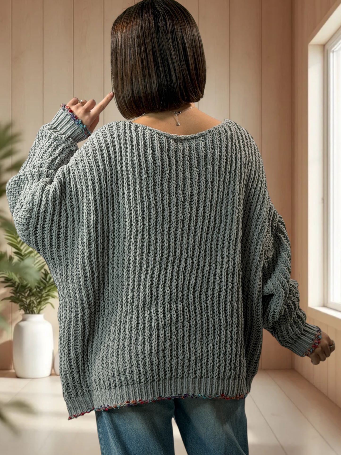 LOUISIE - PULL GRIS 2 POCHES JUSQU'A LA TAILLE 50/52