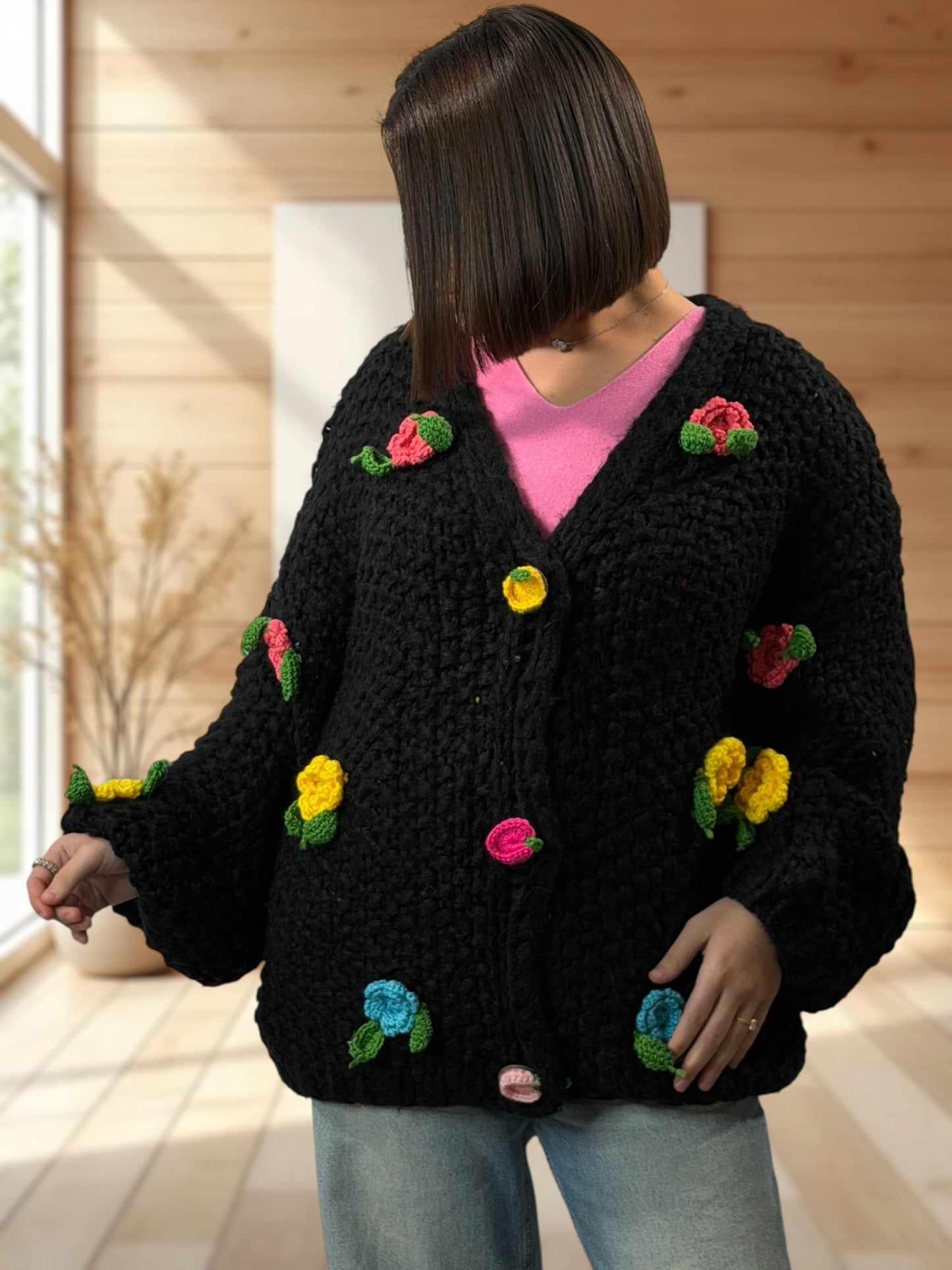 DOUCEUR - GILET OVERSIZE NOIR JUSQU'A LA TAILLE 50/52