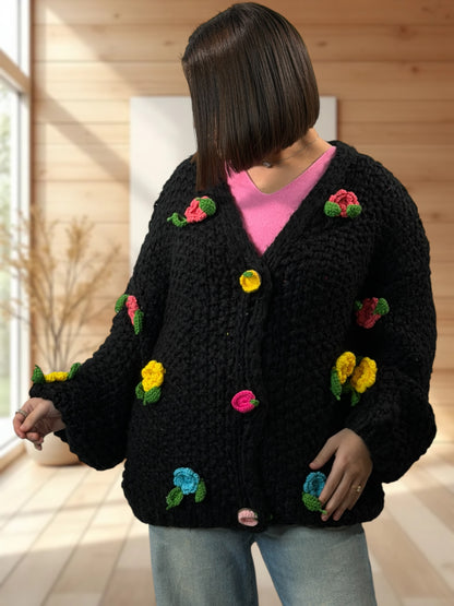 DOUCEUR - GILET OVERSIZE NOIR JUSQU'A LA TAILLE 50/52