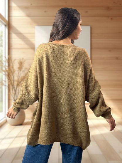 JAMES - PULL OVERSIZE CAMEL JUSQU'A LA TAILLE 56