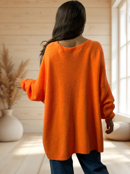 ANGELICA - PULL OVERSIZE ORANGE AVEC ALPAGA JUSQU'A LA TAILLE 56