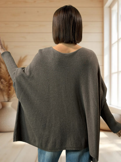 ZAZA - PULL OVERSIZE TAUPE MOTIF ETOILE JUSQU'A LA TAILLE 56