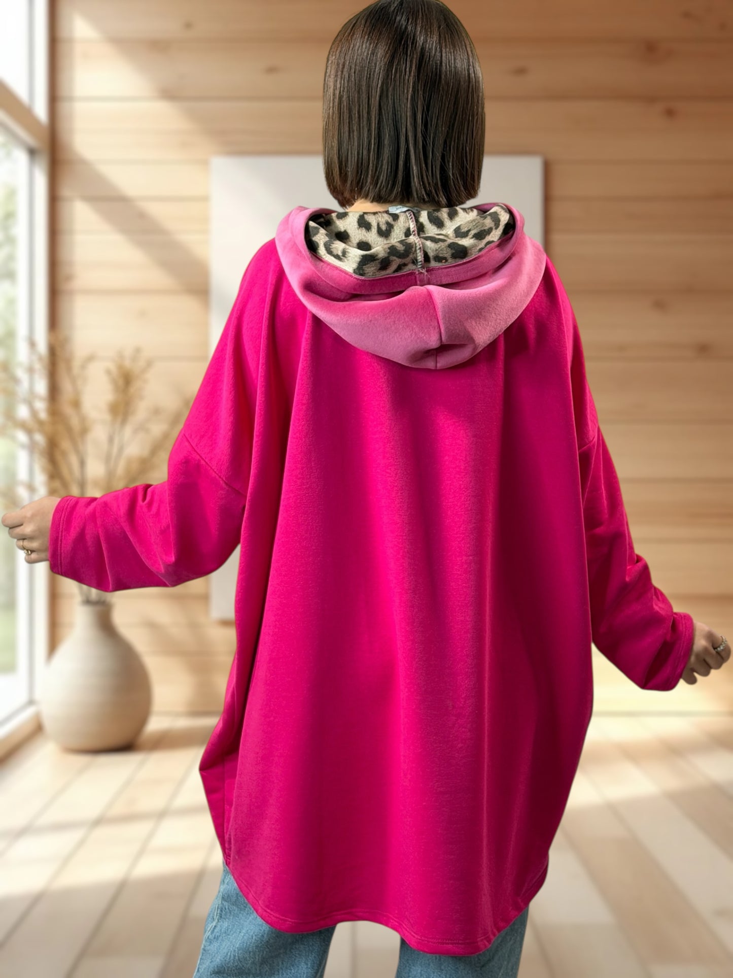 ELLIOT - SWEAT A CAPUCHE OVERSIZE FUCHSIA JUSQU'A LA TAILLE 56