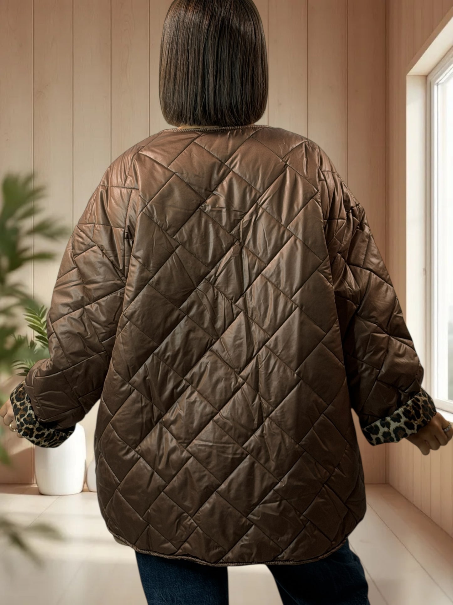 DEBORAH - DOUDOUNE MARRON INTERIEUR LEOPARD TAILLE 44 A 50