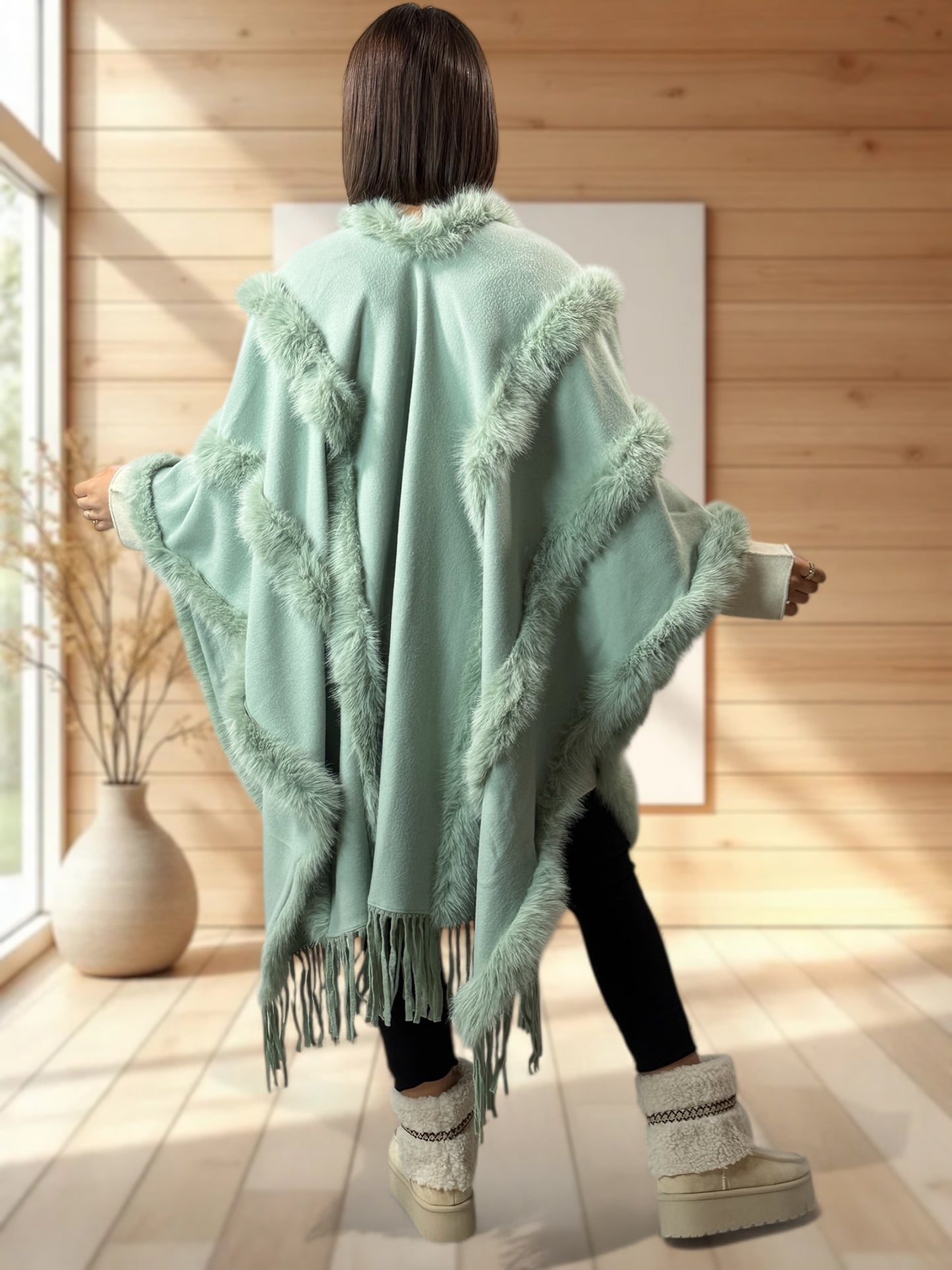 ERIKA - CAPE VERTE FAUSSE FOURRURE