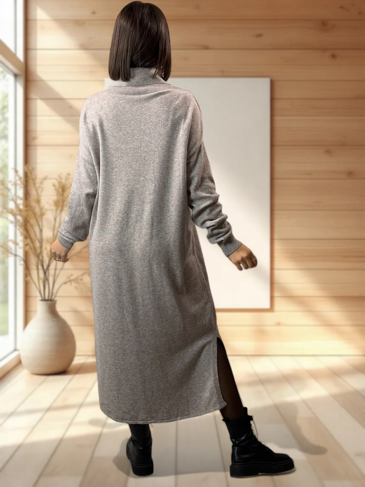 LEONIE - ROBE EN MAILLE TAUPE OVERSIZE JUSQU'A LA TAILLE 48/50