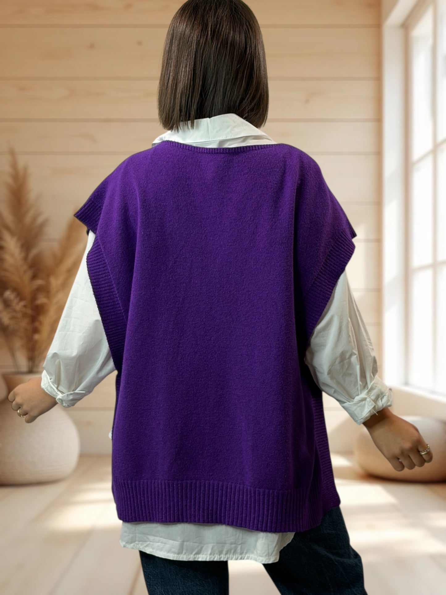 AURELIE - PULL VIOLET SANS MANCHES JUSQU'A LA TAILLE 52