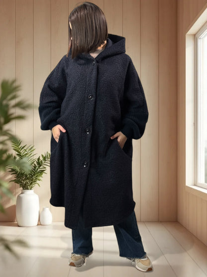 VIRGINIE - MANTEAU OVERSIZE MARINE A CAPUCHE JUSQU'A LA TAILLE 54