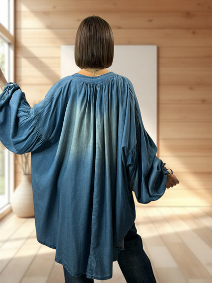 KELLY  - TUNIQUE OVERSIZE EN JEAN TENCELL JUSQU'A LA TAILLE 60