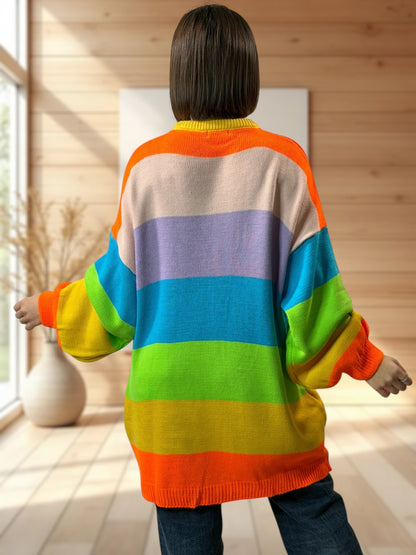 BARBARA - PULL A RAYURE MULTICOLORE JUSQU'A LA TAILLE 56