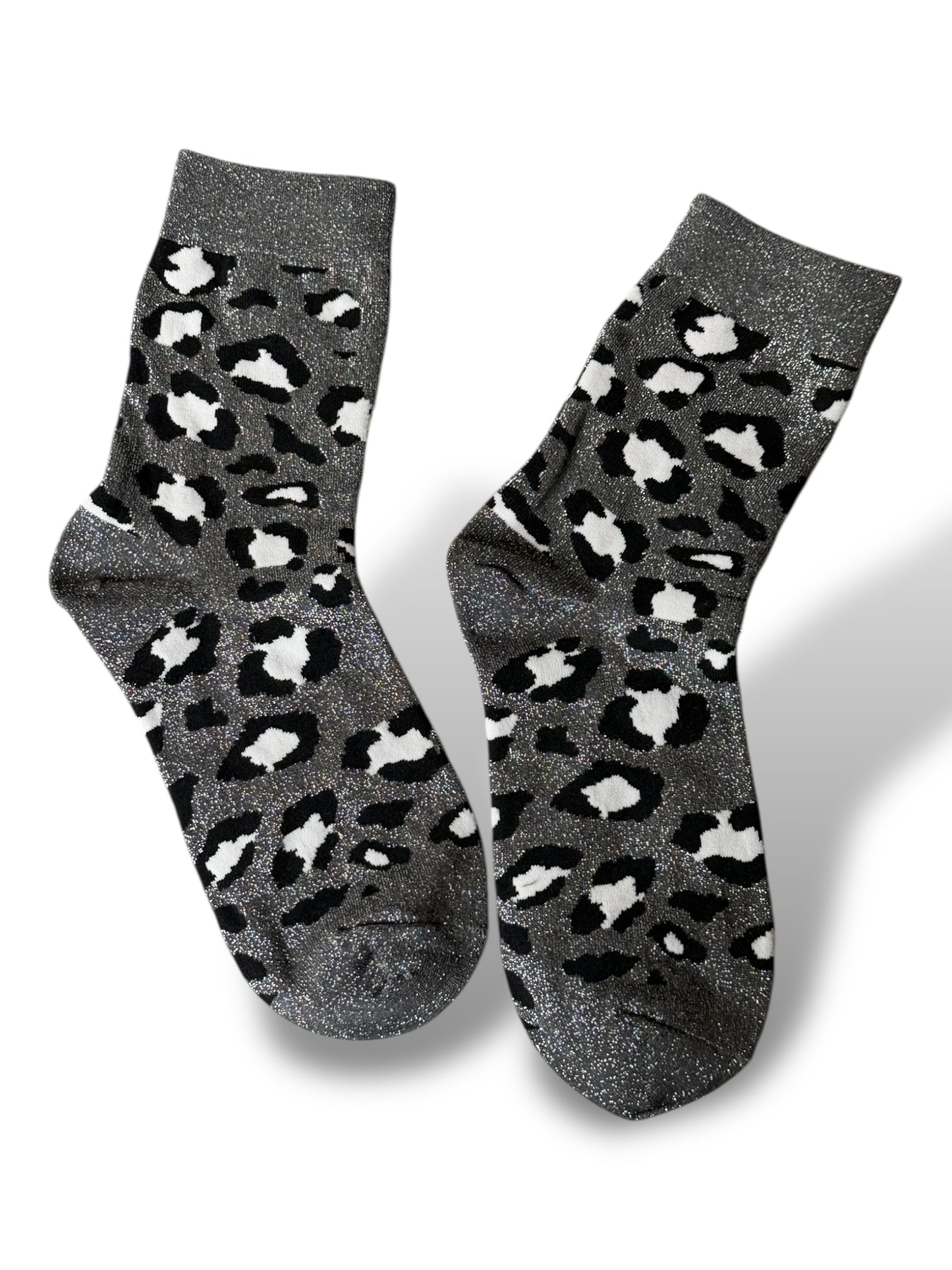 CHAUSSETTES SCINTILLANTES LEOPARD NOIR ARGENT