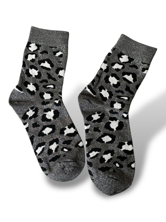 CHAUSSETTES SCINTILLANTES LEOPARD NOIR ARGENT