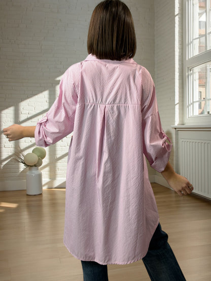 EMMA - CHEMISE OVERSIZE ROSE A RAYURE JUSQU'A LA TAILLE 52/54