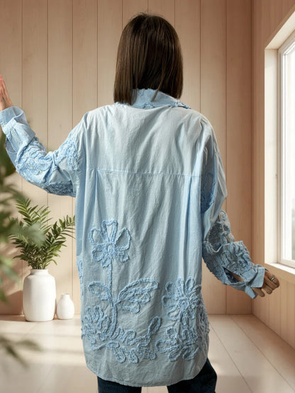 CAROLA - CHEMISE OVERSIZE BLEUE JUSQU'A LA TAILLE 50/52