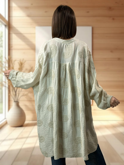 VERONICA - CHEMISE OVERSIZE BEIGE BRODERIE AU DOS JUSQU'A LA TAILLE 56