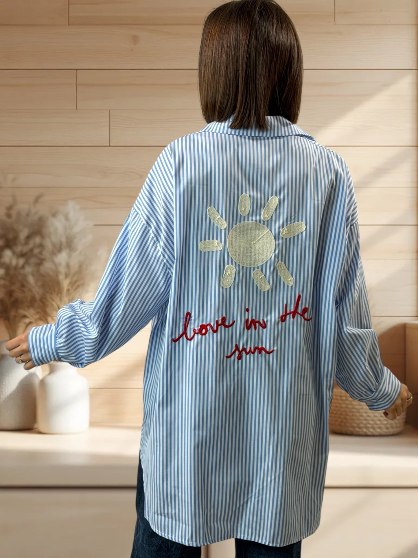 NATALIA - CHEMISE OVERSIZE A RAYURE BRODERIE AU DOS JUSQU'A LA TAILLE 52