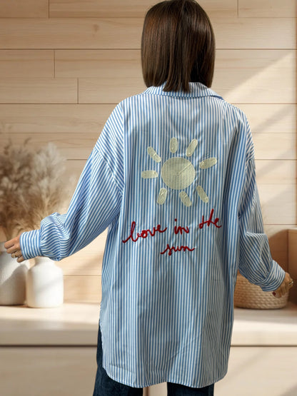 NATALIA - CHEMISE OVERSIZE A RAYURE BRODERIE AU DOS JUSQU'A LA TAILLE 52
