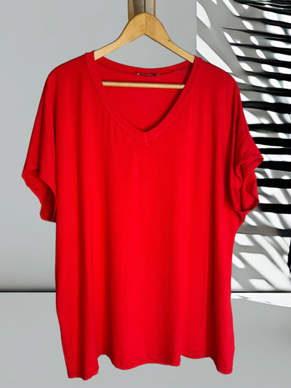 MARIO - T-SHIRT ROUGE EN VISCOSE JUSQU'A LA TAILLE 56/58