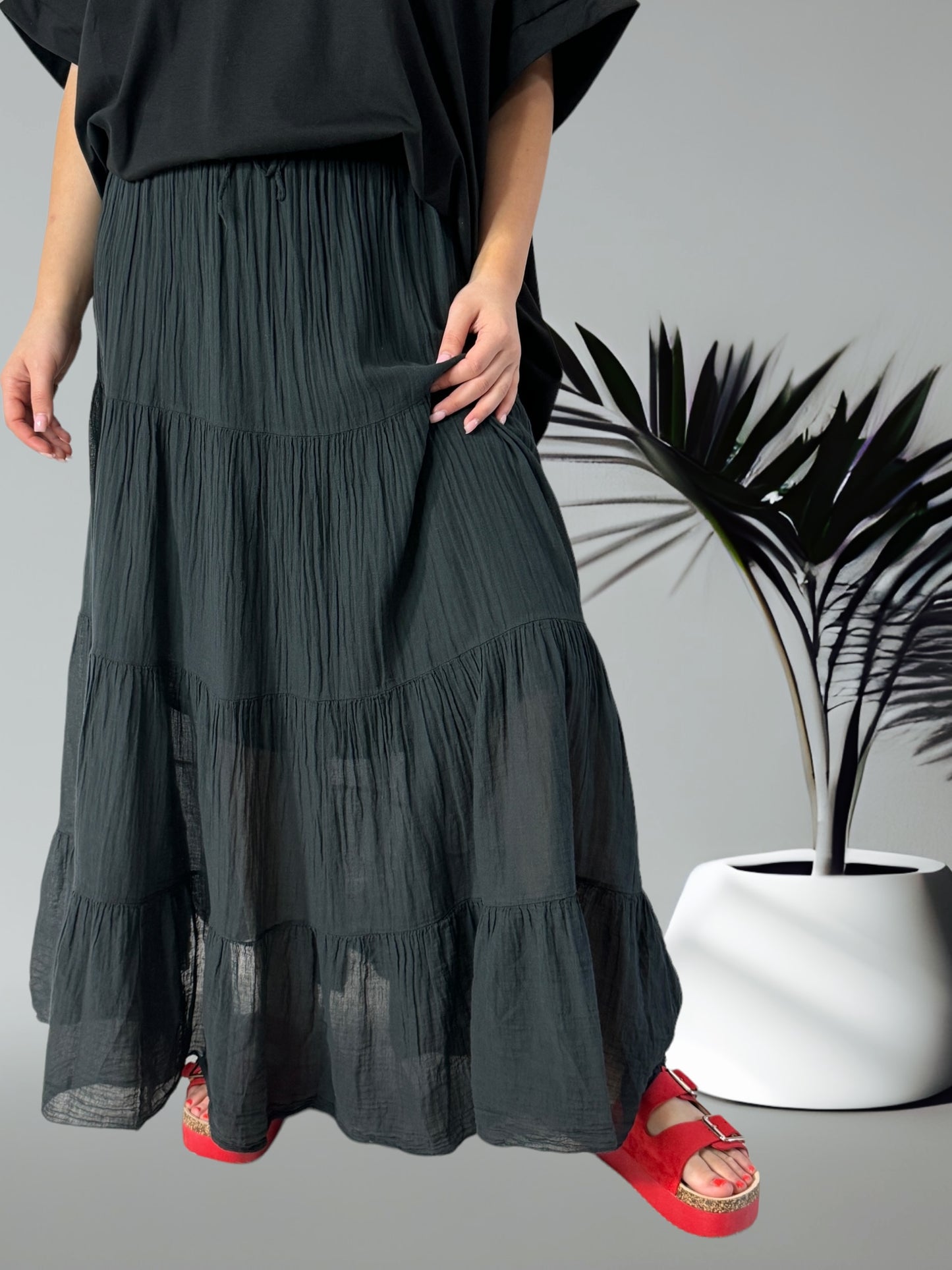 AMBER - JUPON NOIR EN COTON TAILLE 36 A 44