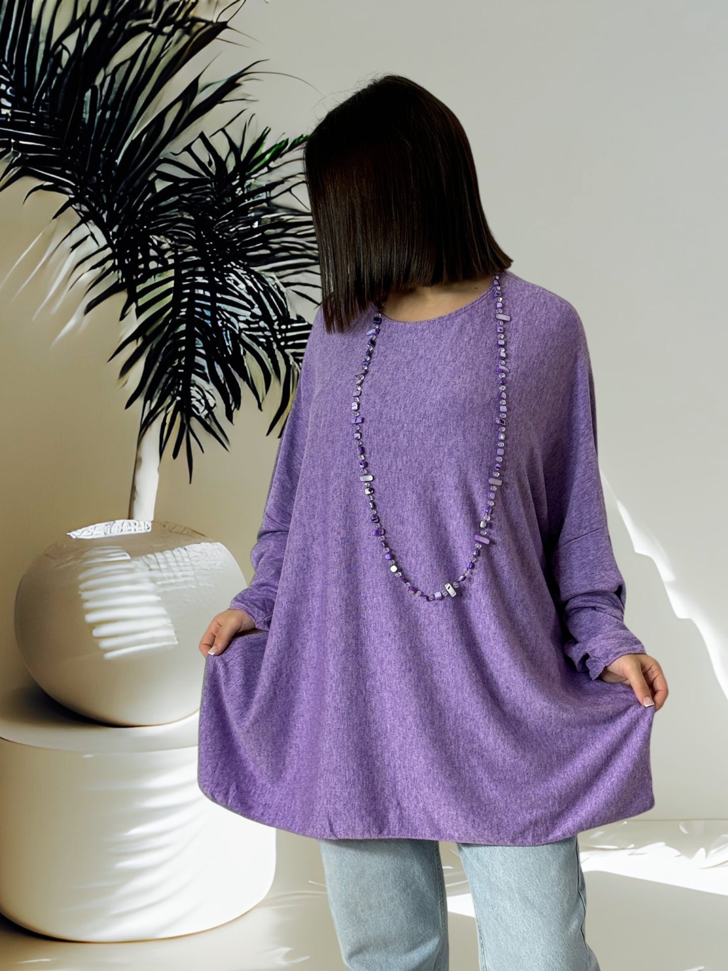 CAPRIO - PULL LILAS EN MAILLE FLUIDE JUSQU'A LA TAILLE 54