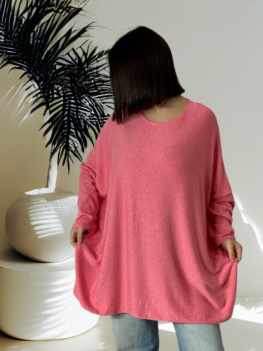 CAPRIO - PULL ROSE EN MAILLE FLUIDE JUSQU'A LA TAILLE 54