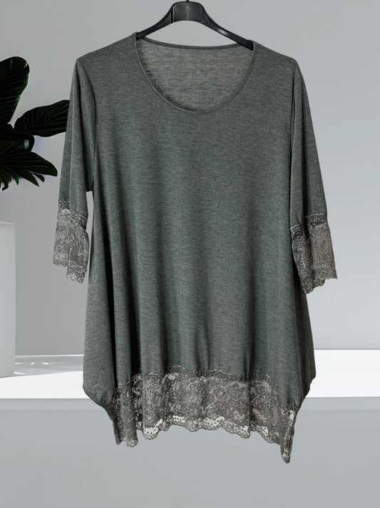 CINDY - TOP GRIS TAILLE 46 A 56/58