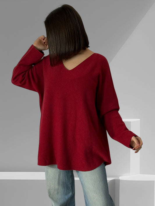 LARA - PULL OVERSIZE BORDEAUX JUSQU'A LA TAILLE 54