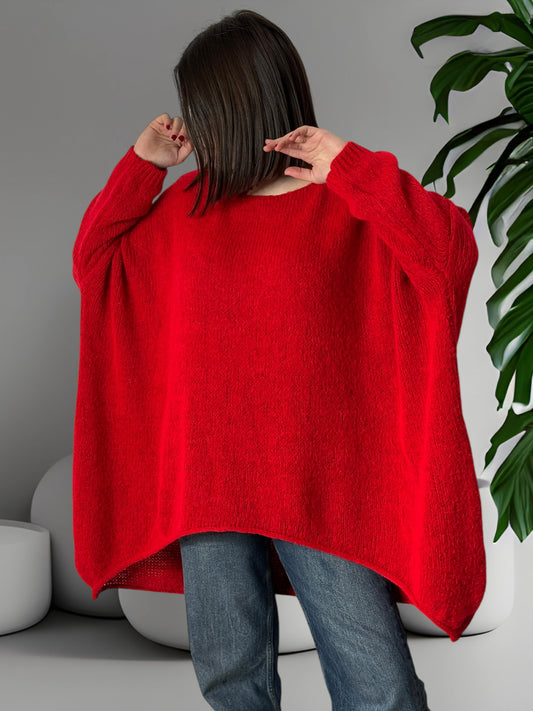 JULIA - PULL OVERSIZE ROUGE JUSQU'A LA TAILLE 56/58