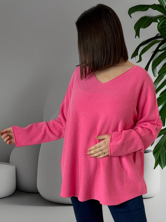 LARA - PULL OVERSIZE FUCHSIA JUSQU'A LA TAILLE 54