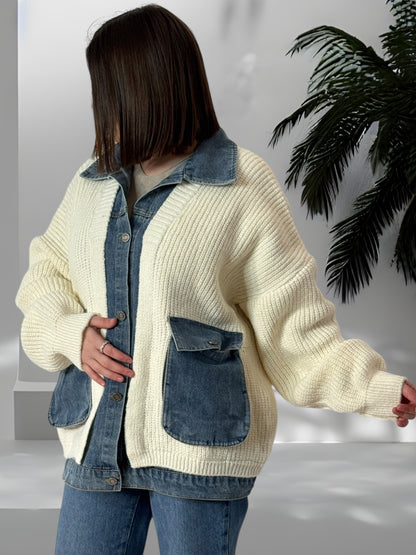 MASSIMO - VESTE BLANC CASSE OVERSIZE AVEC JEAN JUSQU'A LA TAILLE 54